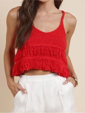 Sadie & Sage Red Fringe Knit Crop Tank